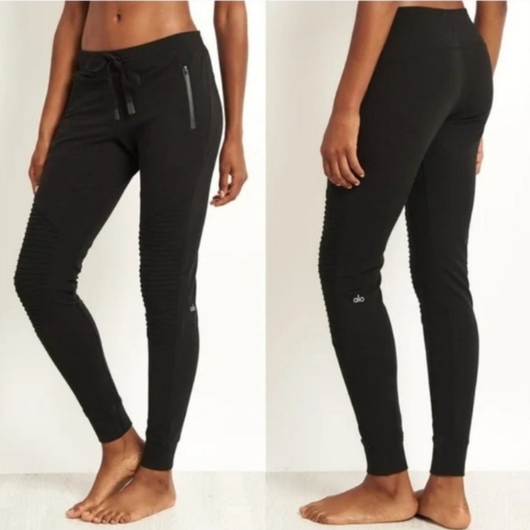 alo yoga Urban Moto Joggers Sweatpants Black Size X-Small TINY FLAW - Picture 1 of 9